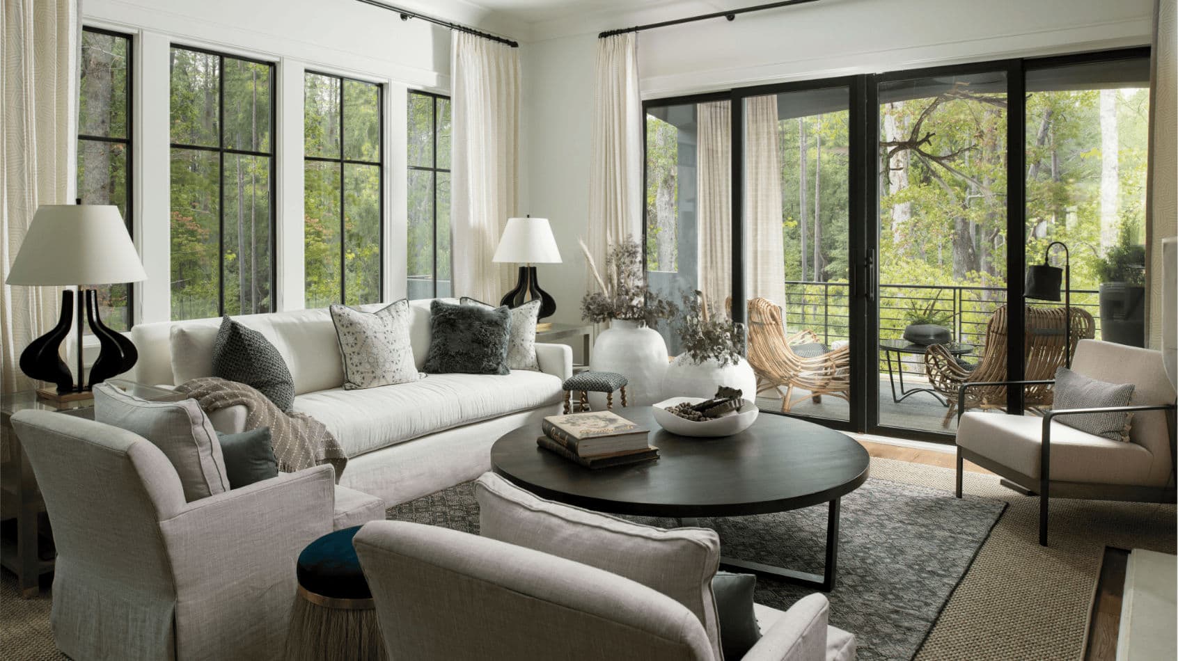 wood windows in a luxury living room