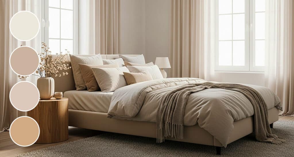 plush bedroom in warm neutrals