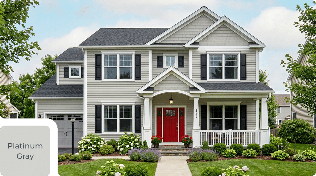 contemporary home with gray siding